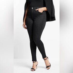 Express Black Shimmer Glitter Skinny High Rise Jeans, 12S